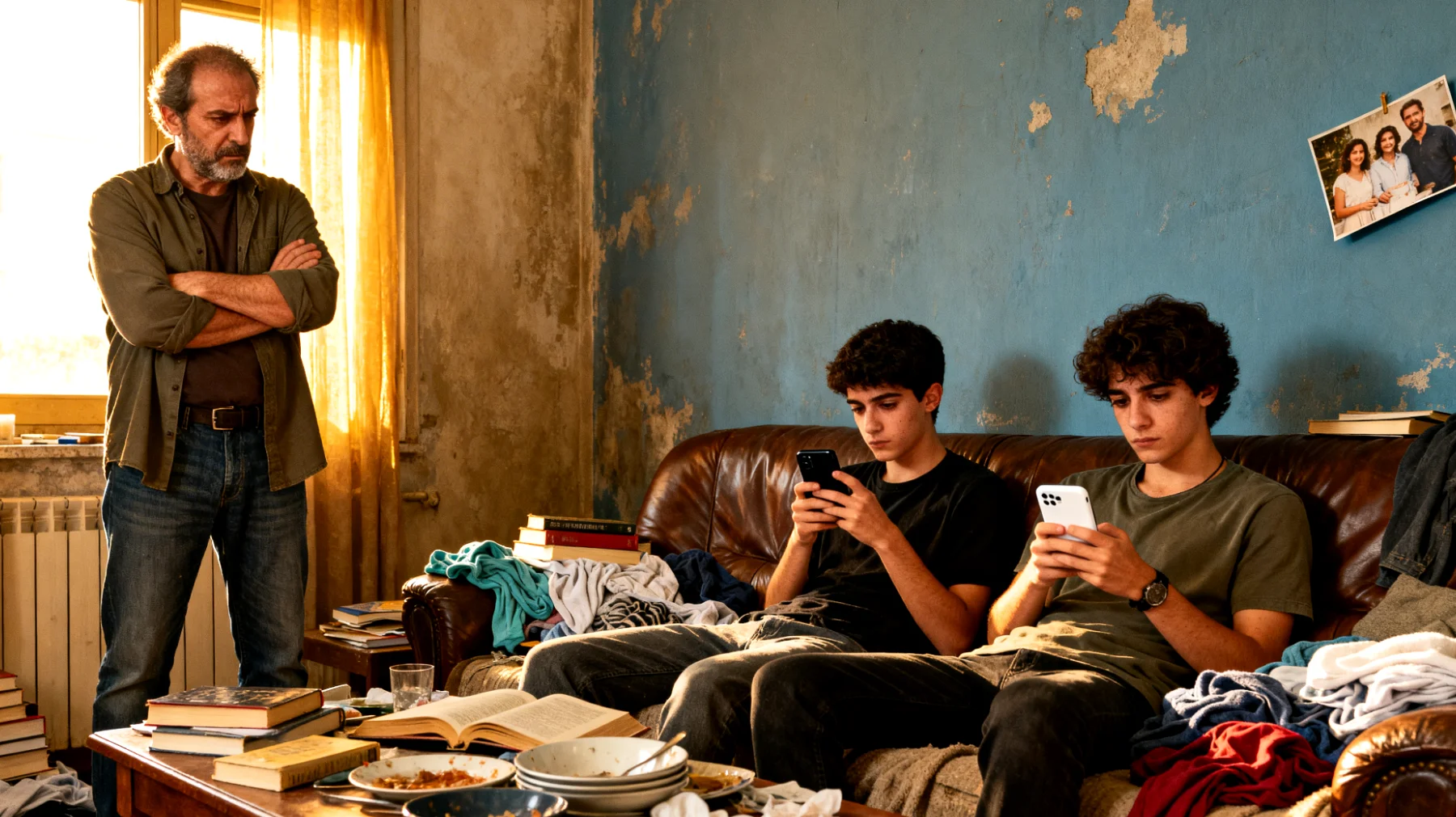 Papà che fatica a coinvolgere i figli giovani adulti nelle responsabilità domestiche e nella condivisione degli impegni familiari, creando tensioni e senso di frustrazione per la mancanza di collaborazione"